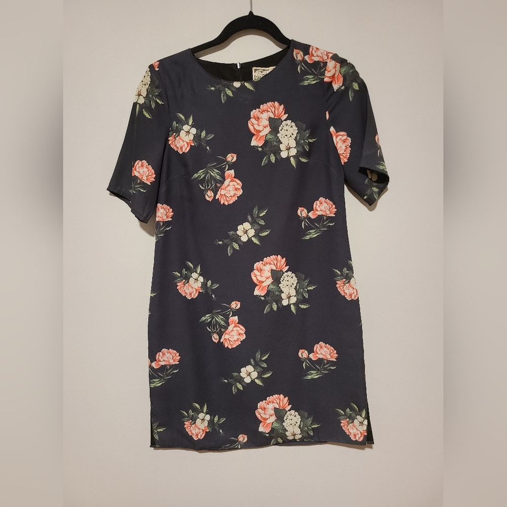 Pink Martini Floral Mini Dress with Short Sleeve